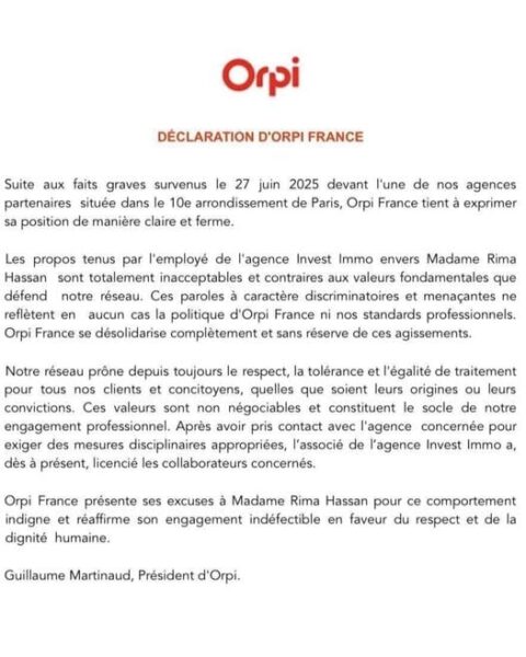 Deux agents d'Orpi mis à pied après avoir insulté et harcelé Rima Hassan.