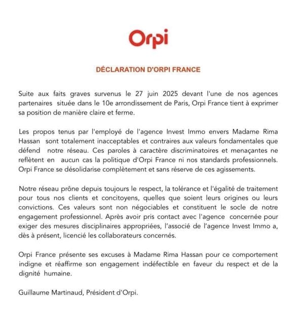 Deux agents d'Orpi mis à pied après avoir insulté et harcelé Rima Hassan.