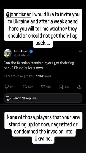 Tennis : Un ancien joueur ukrainien réagit à John Isner sur la restitution du drapeau aux athlètes russes après une semaine d'échanges.