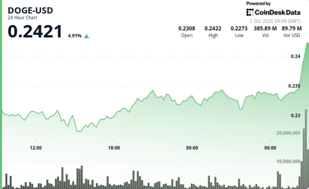 Dogecoin стабилизировался на поддержке $0.229–$0.230 при росте на 6% благодаря укреплению биткойна