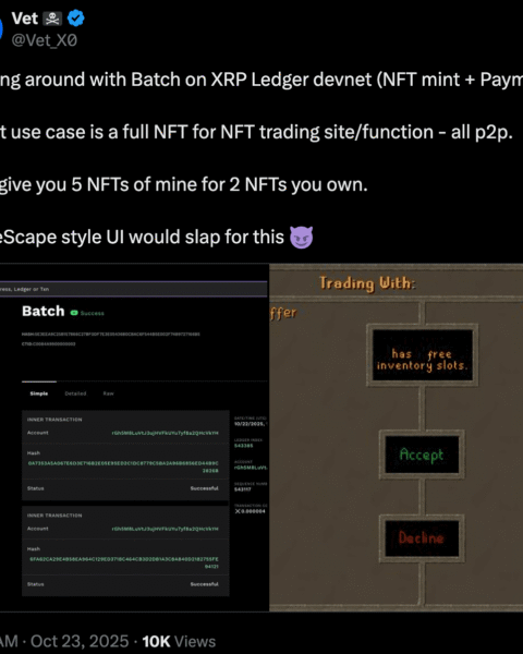 Le validateur XRP Ledger voit un potentiel de trading NFT-à-NFT dans l'amendement proposé 'Batch'