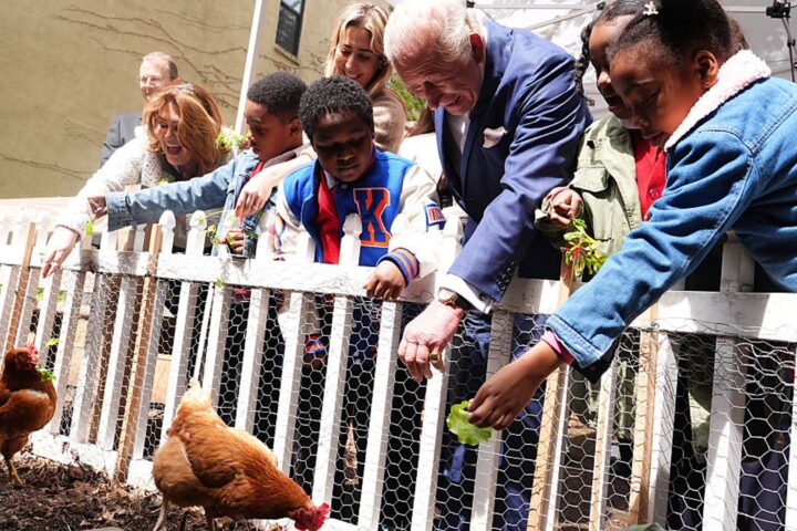 Le roi Charles rencontre des étudiants lors d'une après-midi dans une ferme urbaine à Harlem