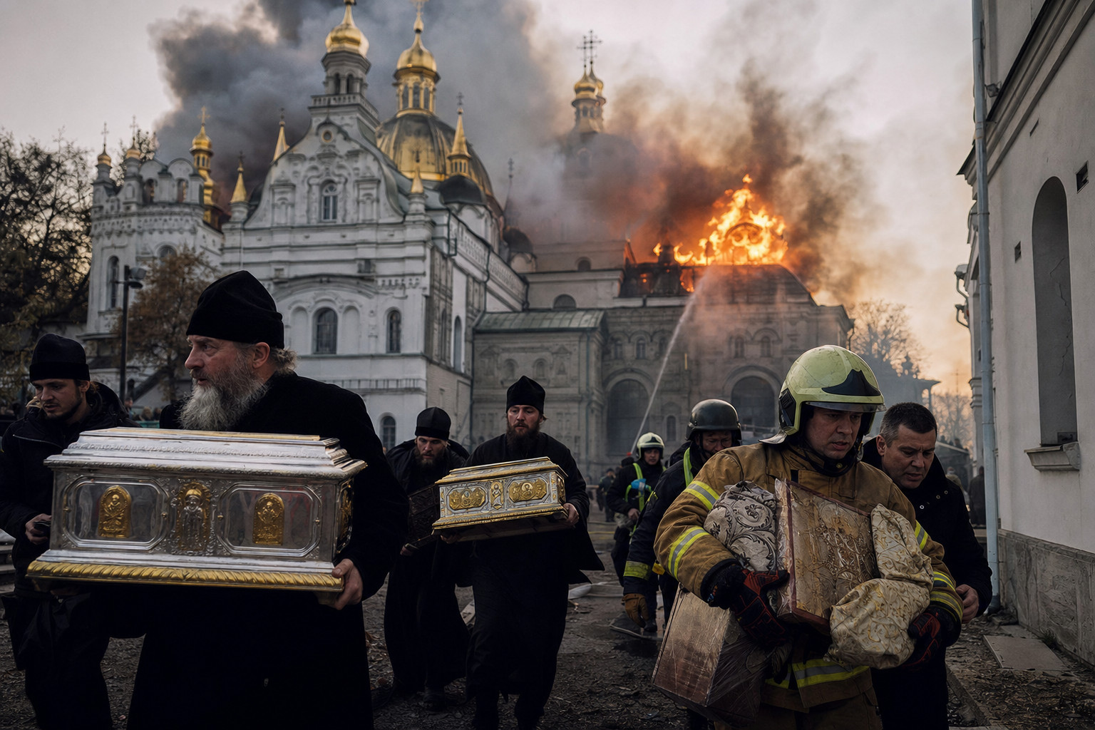 La Russie frappe la laure des Grottes de Kiev : incendie de la cathédrale de la Dormition, évacuation des reliques