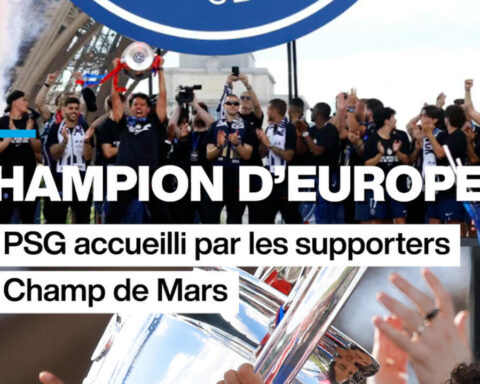 Le retour triomphal du PSG à Paris célébré par les supporters au Champ de Mars.