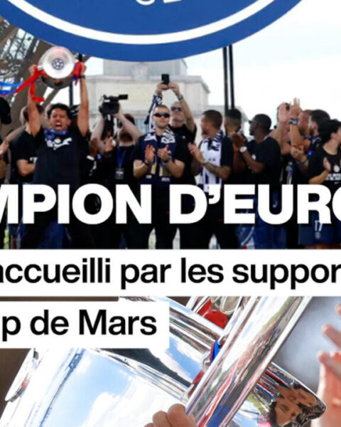 Le retour triomphal du PSG à Paris célébré par les supporters au Champ de Mars.