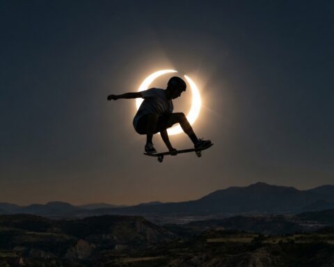 L’Espagnol Danny León transforme une éclipse solaire en décor pour un saut de skateboard