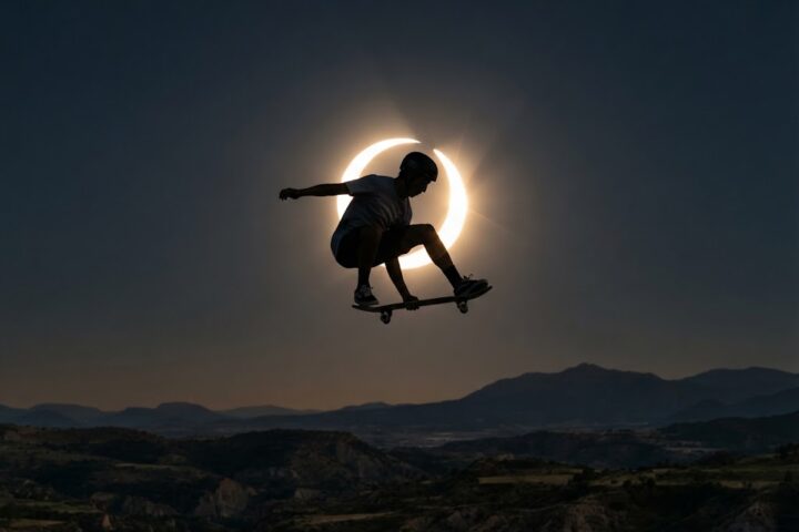 L’Espagnol Danny León transforme une éclipse solaire en décor pour un saut de skateboard