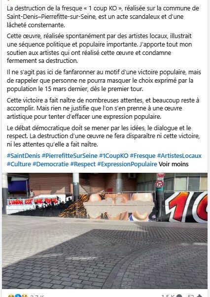 Vandalisme de la fresque célébrant la victoire de Bally Bagayoko à Saint-Denis